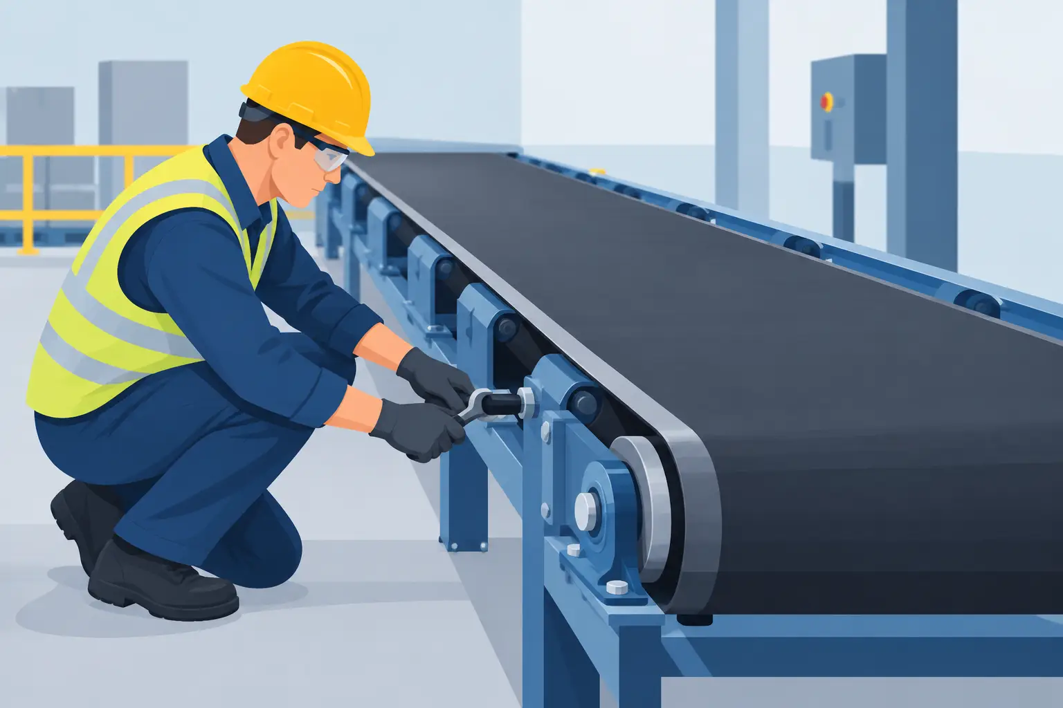 Fixing a Conveyor Belt Tracking Problem Safely